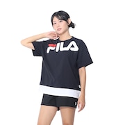 (レディース)水着 4点セット ジュニア ガールズ ラッシュガード ロゴTシャツ付き タンキニ 324601-BK