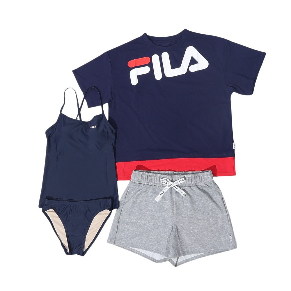 フィラ（FILA）（レディース）水着 4点セット ジュニア ガールズ ラッシュガード ロゴTシャツ付き タンキニ 324601-NV