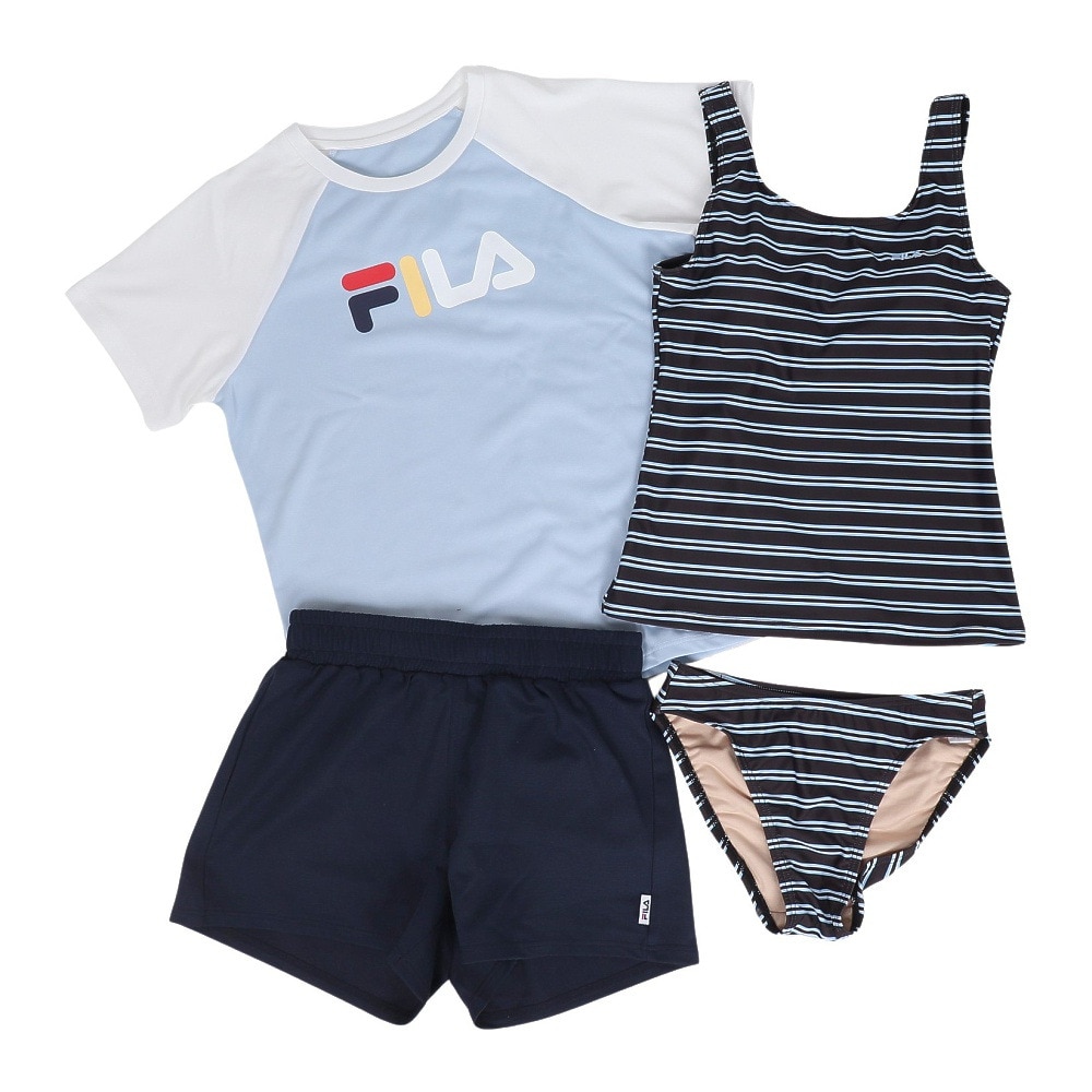 フィラ（FILA）（レディース）水着 4点セット ジュニア ガールズ ロゴTシャツ付き タンキニ 324602-SAX