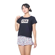 (レディース)水着 4点セット ガールズ ロゴTシャツ付き 324603-BK ブラック 上下水着 フラワー