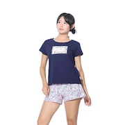 (レディース)水着 4点セット ガールズ ロゴTシャツ付き 324603-NV ネイビー 上下水着 フラワー