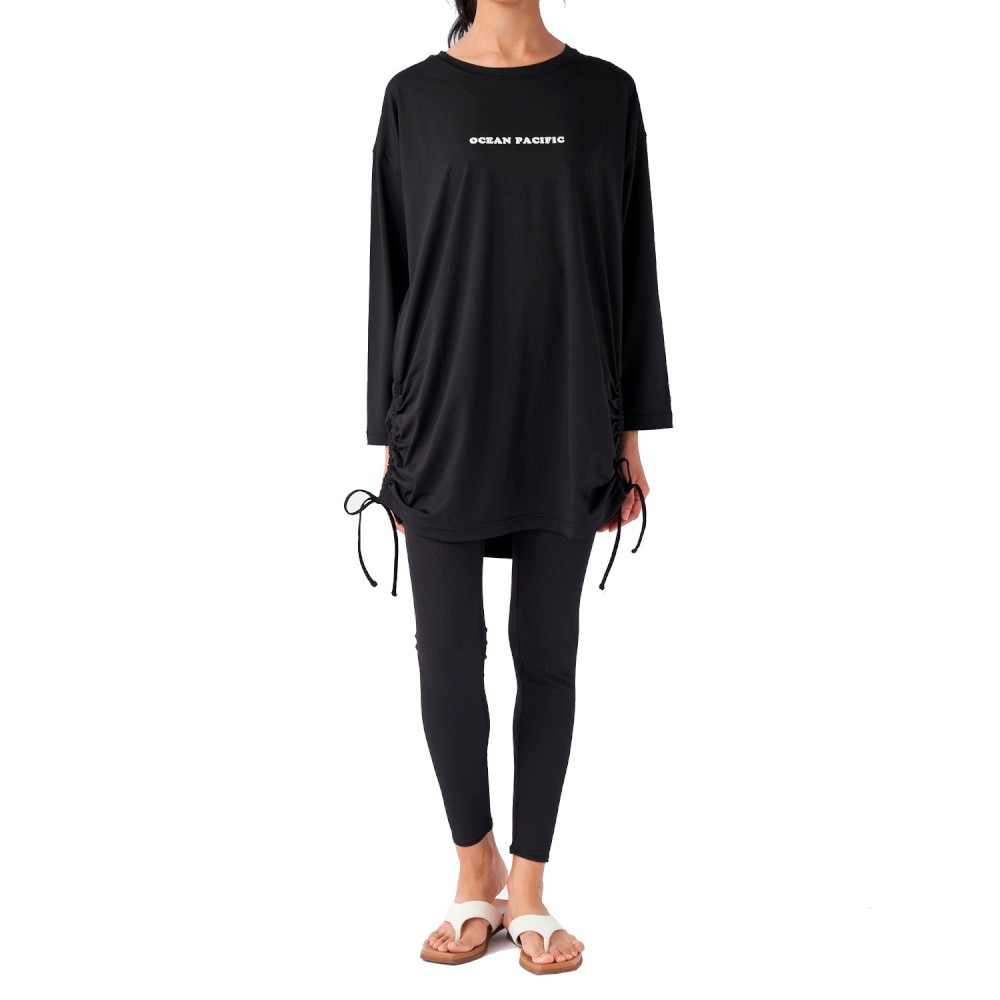 オーシャンパシフィック（Ocean Pacific）（レディース）水着 3点セット 体型カバー Tシャツ レギンス付き 523810 BLK ブラック