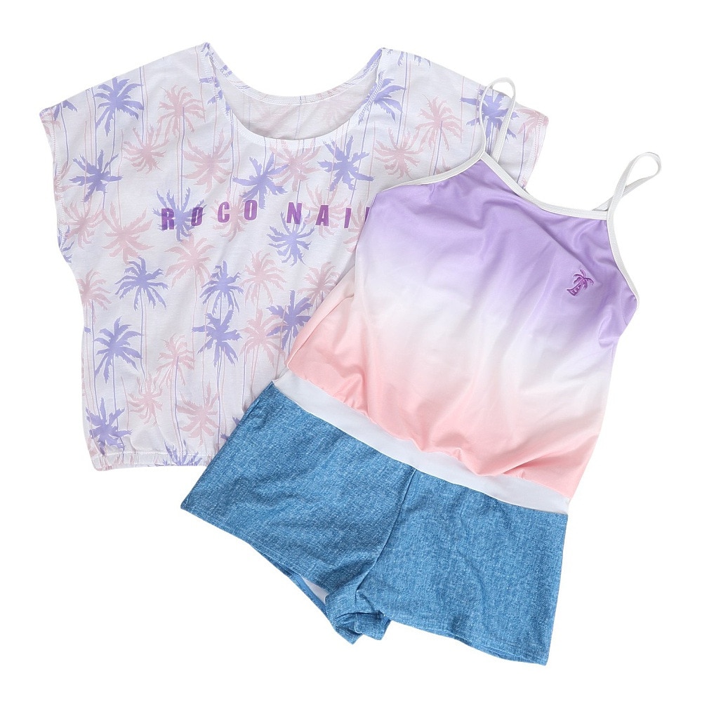ロコネイル（ROCO NAILS）（キッズ）水着 ジュニア 女の子 ロンパース Tシャツ付 2点セット 363351-23PNK