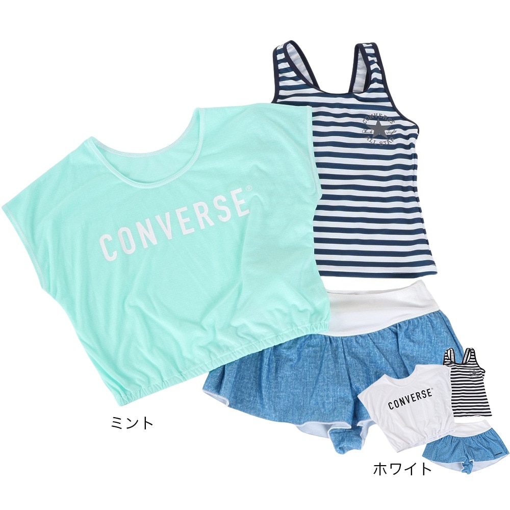 コンバース（CONVERSE）（キッズ）水着 ジュニア 子供 女の子 セパレートフォト柄 Tシャツ付3点セット 373182-24NVY