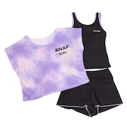 (キッズ)水着 ジュニア 子供 女の子 オンスクール水着 Tシャツ付き セパレート 3点セット 372855-24BLK