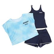 (キッズ)水着 ジュニア 子供 女の子 オンスクール水着 Tシャツ付き セパレート 3点セット 372855-24NVY