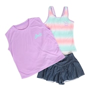(キッズ)ジュニア 水着 グラデーション タンキニ ノースリーブTシャツ付 3点セット 373252-24PNK