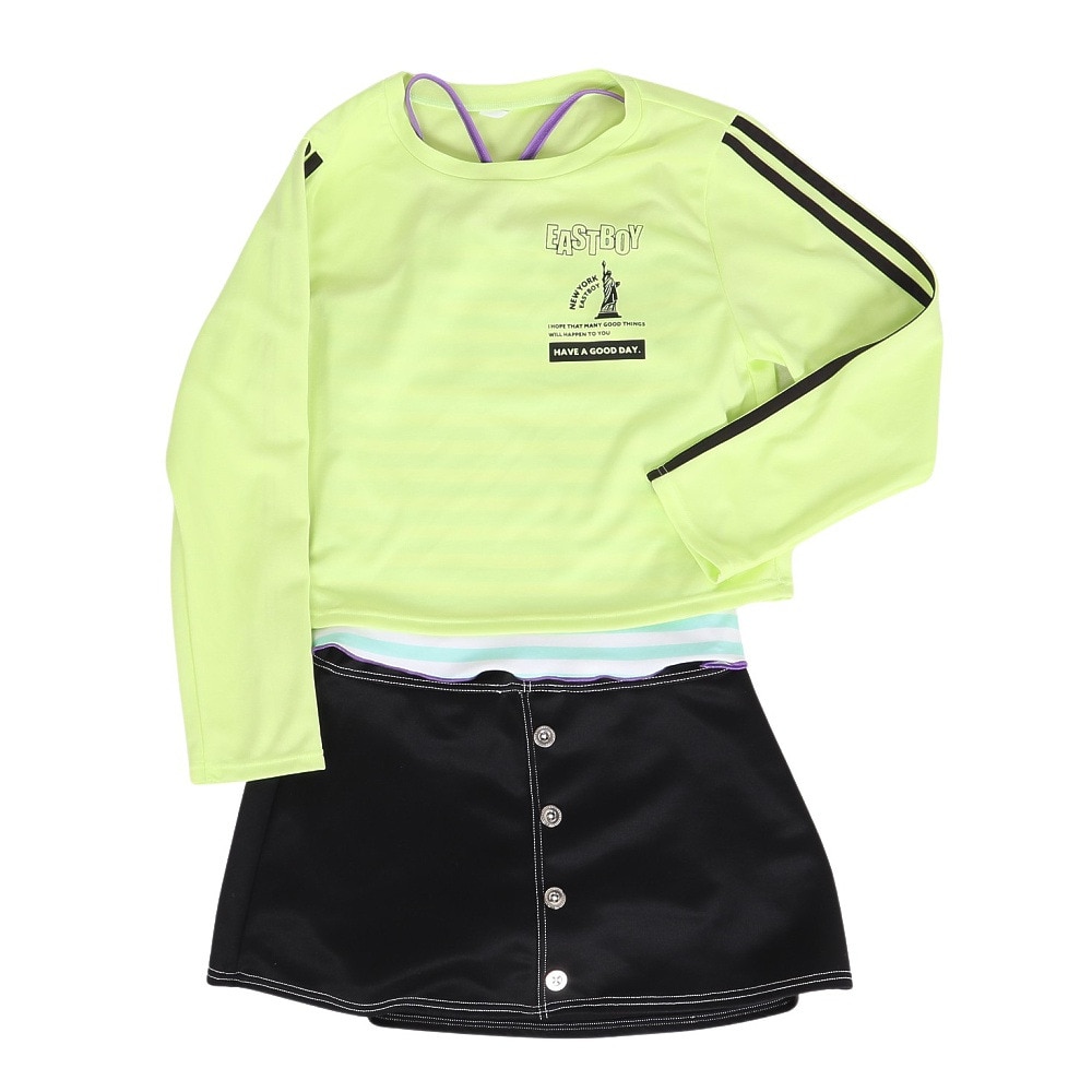 イーストボーイ（EASTBOY）（キッズ）水着 4点セット ジュニア ガールズ ラッシュガード 長袖 ボーダー セパレート水着 33250393GR