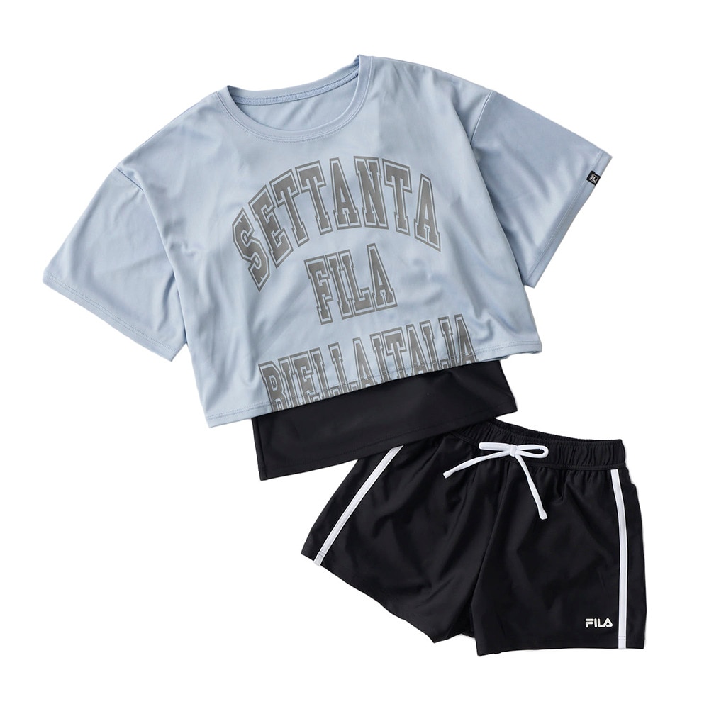 フィラ（FILA）（キッズ）ジュニア 短丈Tシャツ 3点セット水着 125660 -SAX