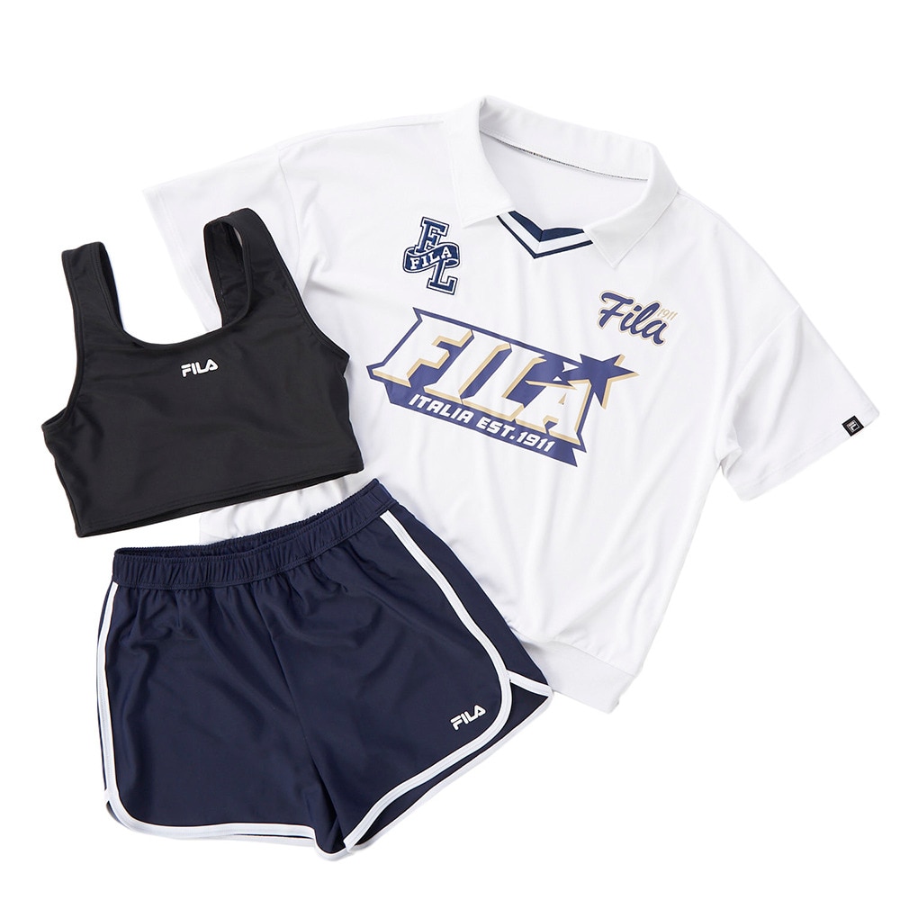フィラ（FILA）（キッズ）ジュニア 襟付き3点セット水着 125662 -WT