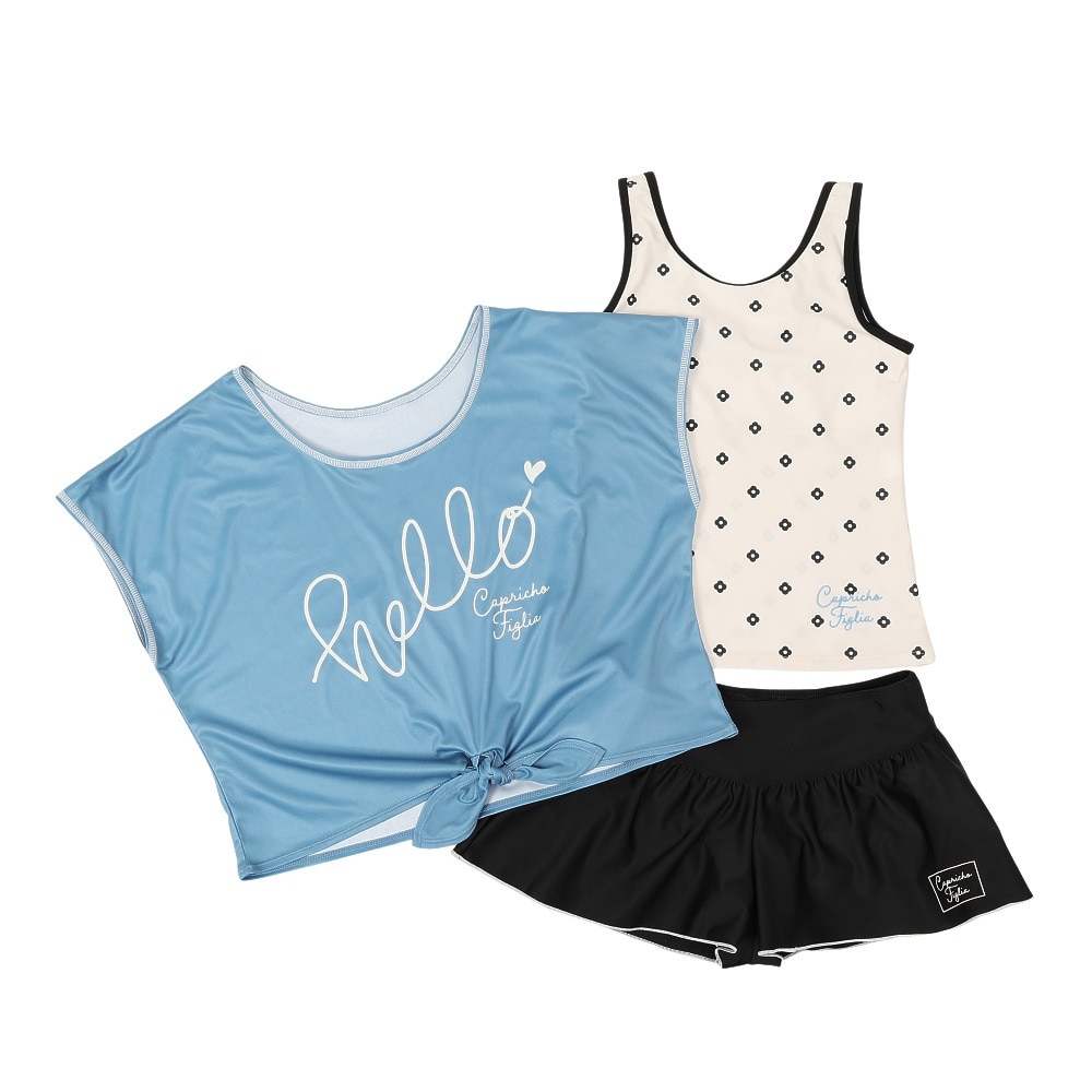 カプリッチョフィグリア（Capricho Figlia）（キッズ）フラワードット Tシャツ付き 水着3点セット 375051-25BLK