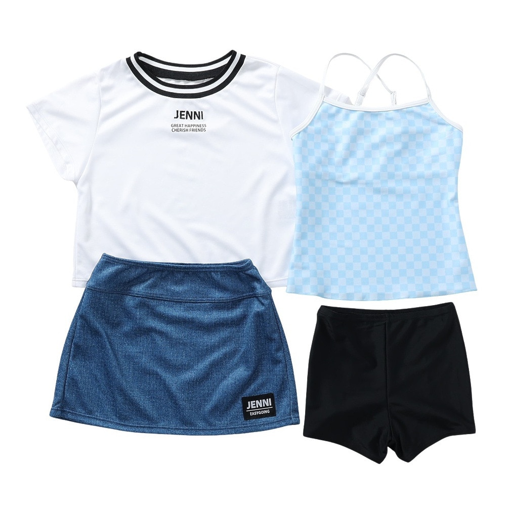 ジェニィ（JENNI）（キッズ）ジュニア セパレーツ水着 Tシャツ付き タンキニ スカート 4点セット 3338092-19
