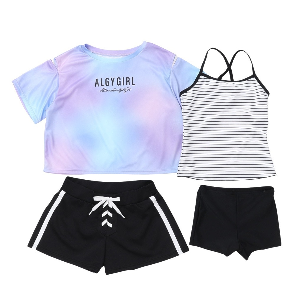 ALGY（ALGY）（キッズ）ジュニア セパレーツ水着 肩あきTシャツ付き4点セット 3343423-65