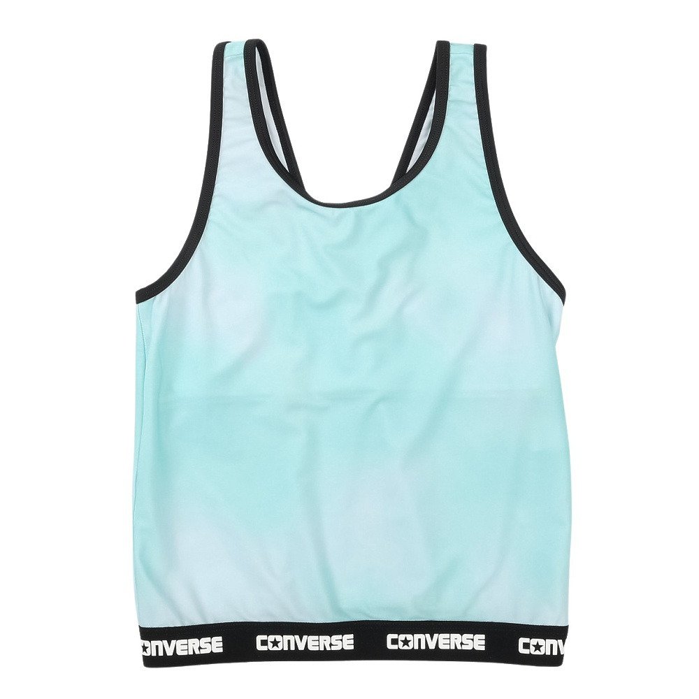コンバース（CONVERSE）（キッズ）ジュニア 水着 ガールズ 切替前縛りTシャツ付き ボーダー柄 タンキニ3点セット 375181-26SAX
