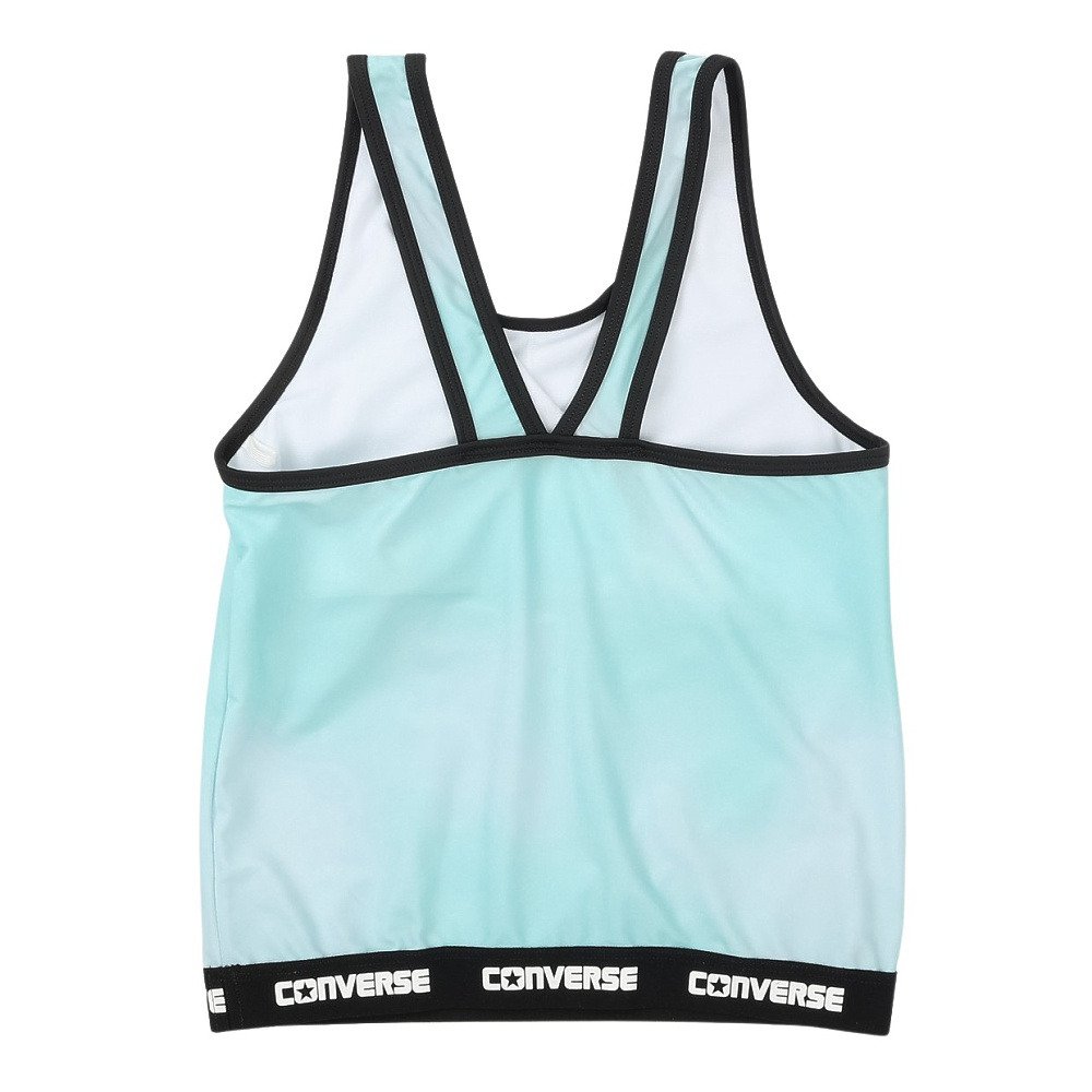 コンバース（CONVERSE）（キッズ）ジュニア 水着 ガールズ 切替前縛りTシャツ付き ボーダー柄 タンキニ3点セット 375181-26SAX