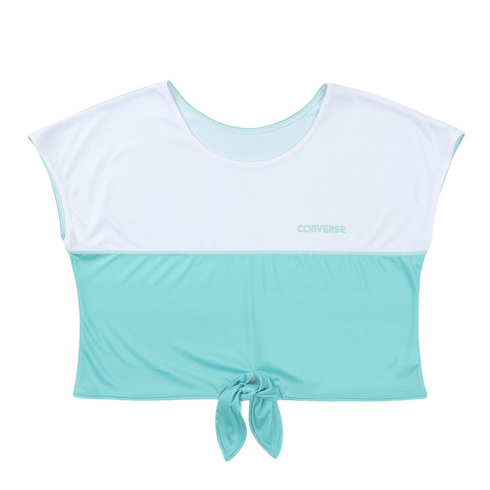 コンバース（CONVERSE）（キッズ）ジュニア 水着 ガールズ 切替前縛りTシャツ付き ボーダー柄 タンキニ3点セット 375181-26SAX