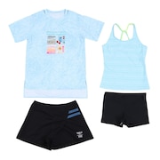(キッズ)水着 セット 子供 女の子 ジュニア ガールズ フォトプリントTシャツ付きタンキニ水着 4点セット 33250383BL