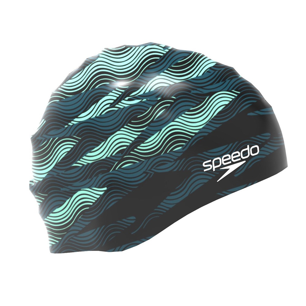 スピード（SPEEDO）（メンズ、レディース）スイムキャップ 水泳 帽子 プリントシリコーンキャップ 青 SE12515 DT シンプル おしゃれ トレーニング ロゴ入り