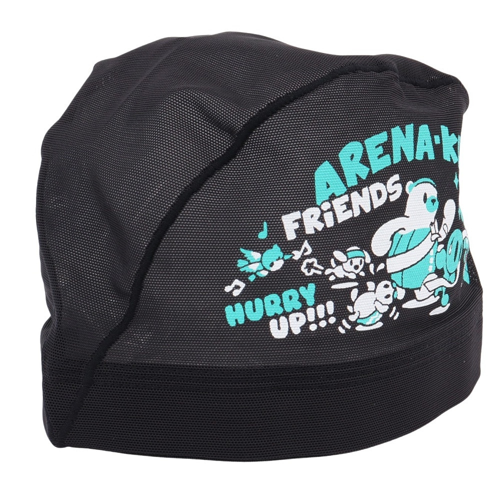アリーナ（ARENA）（メンズ、レディース）メッシュキャップ 水泳 黒 M-Lサイズ AS5SSC54U BKEM アリーナくん トレーニング 運動 スポーツ 練習 公式大会 ロゴ