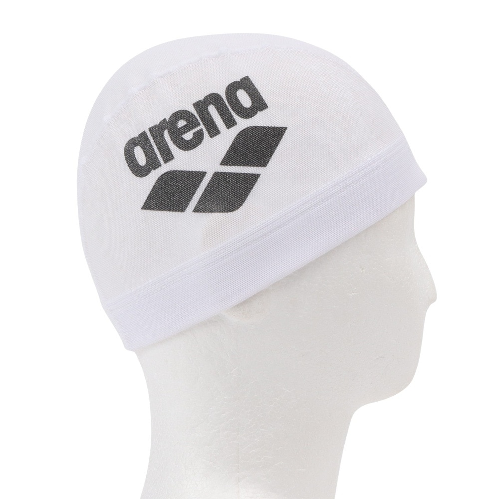 アリーナ（ARENA）（メンズ、レディース）メッシュキャップ 白 黒 M-Lサイズ AS5SSC41U WHBK 水泳 練習 トレーニング ロゴ入り スイマー 水泳帽 