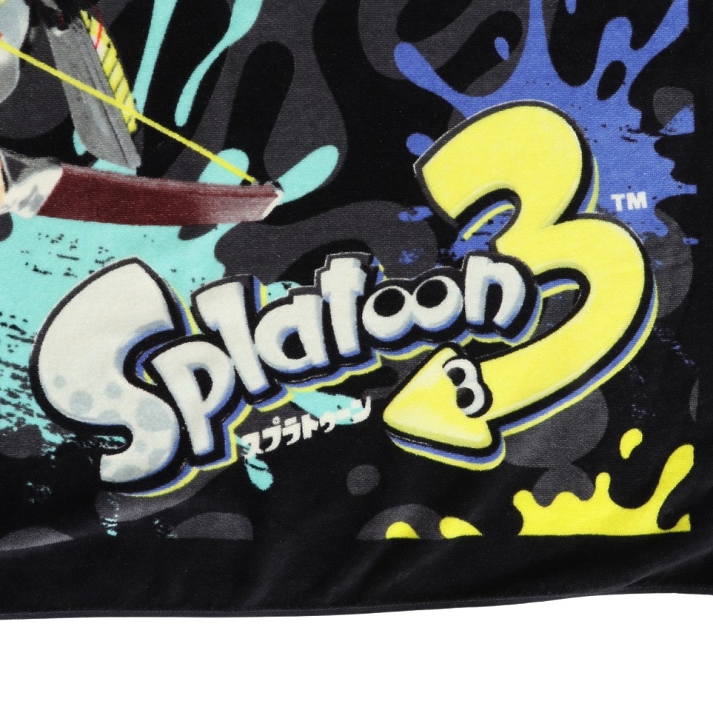 丸眞ユニ（キッズ）巻タオル 水泳 スプラトゥーン3 クールインク 80cm丈 黒 4525003100 紫外線防止 ネームタグ ポンチョ 着替え キャラクター 吸水速乾