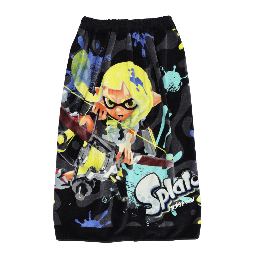 丸眞ユニ（キッズ）巻タオル 水泳 スプラトゥーン3 クールインク 80cm丈 黒 4525003100 紫外線防止 ネームタグ ポンチョ 着替え キャラクター 吸水速乾
