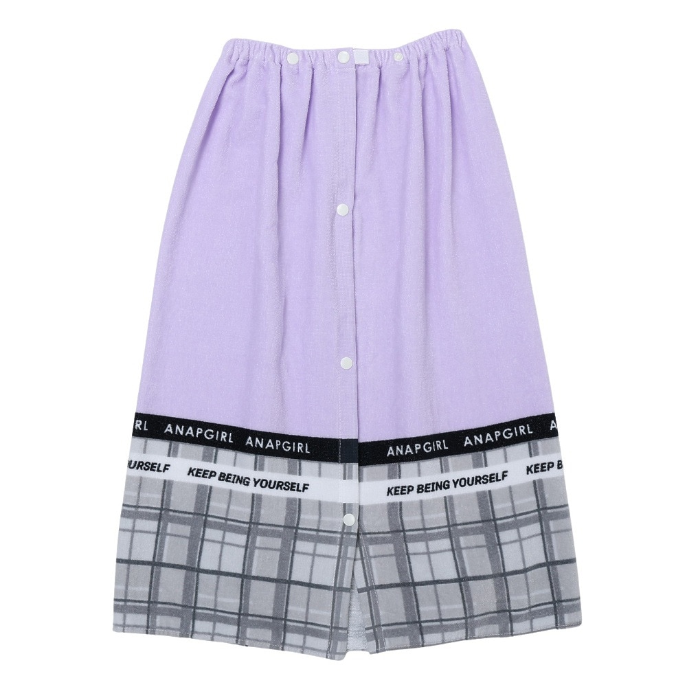 アナップ（ANAP）（キッズ）ラップタオル ジュニア 水泳 チェックタオル 紫 70cm 215721-25PPL 巻きタオル プールタオル チェック柄 