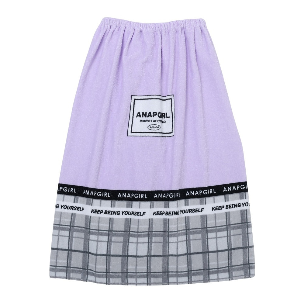 アナップ（ANAP）（キッズ）ラップタオル ジュニア 水泳 チェックタオル 紫 70cm 215721-25PPL 巻きタオル プールタオル チェック柄 