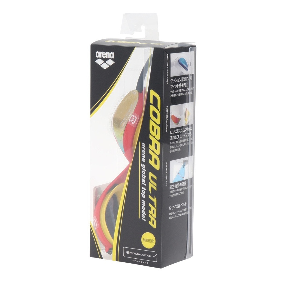 アリーナ（ARENA）（メンズ、レディース）水泳 ゴーグル レーシングゴーグル ミラーレンズ コブラウルトラ WA承認モデル 赤×黄 AS5SGG02U RDYL