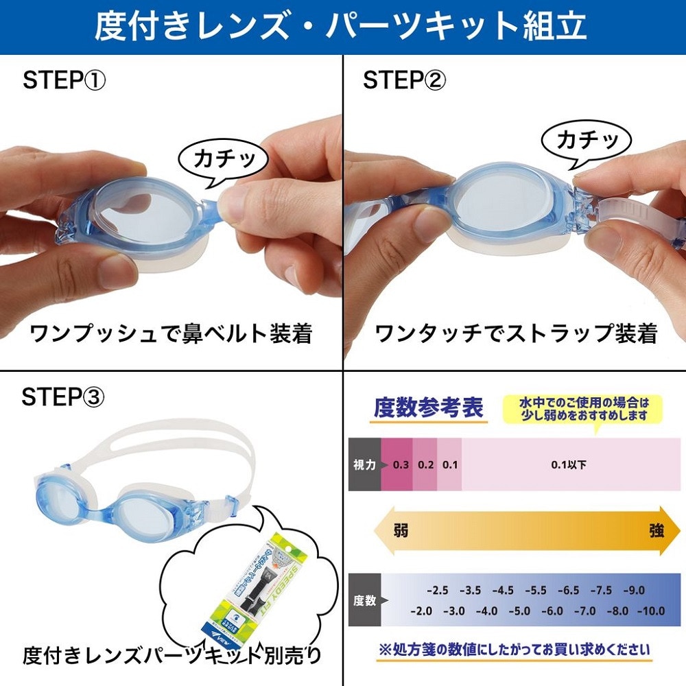 ビュー（VIEW）（メンズ、レディース）水泳 度付きゴーグルレンズ スモーク -2.0～-10 VC580SA SK 度付きスイムゴーグル レンズのみ （パーツキット VPS570用）    