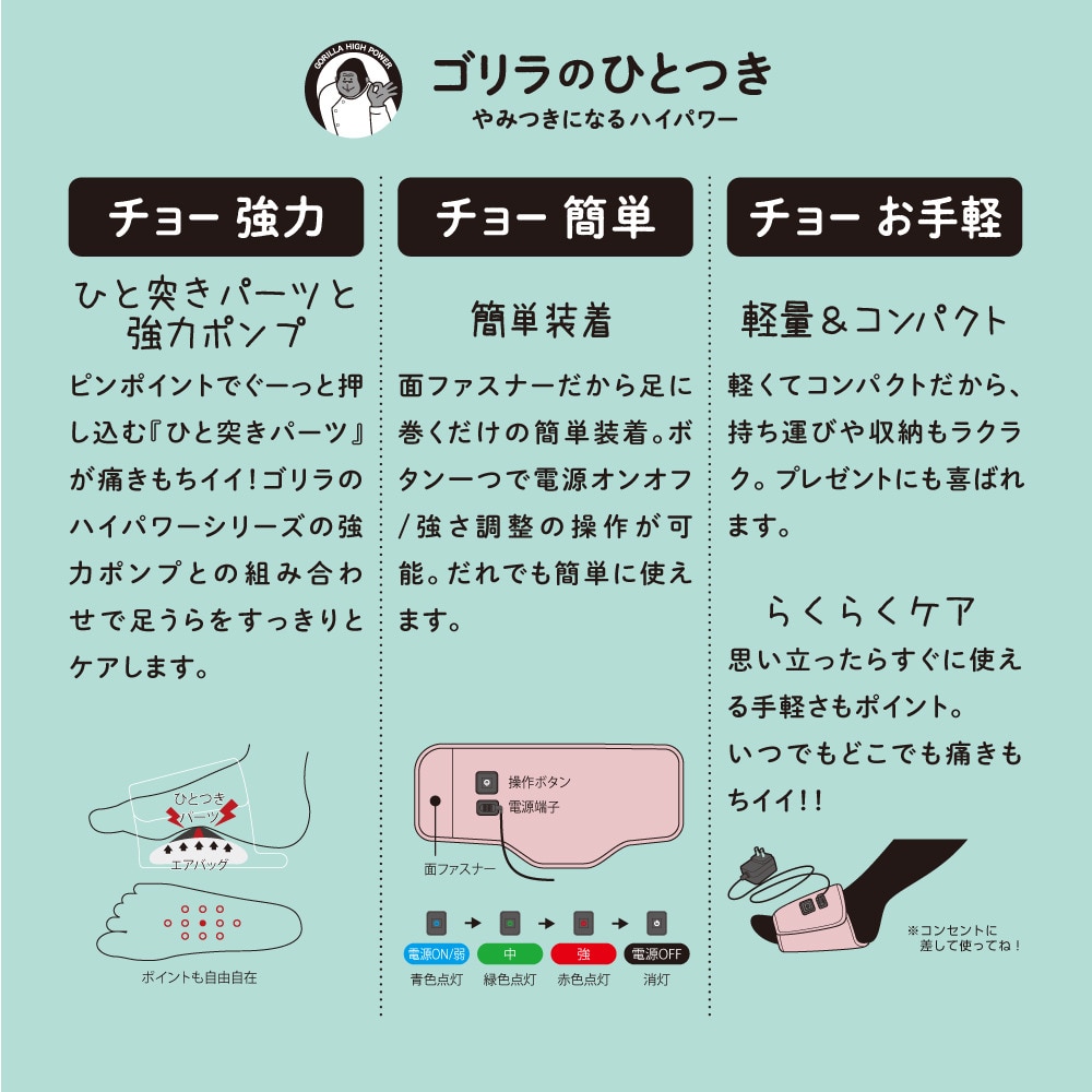 ドウシシャ（DOSHISHA）（メンズ、レディース）電動足裏ケア ゴリラのひとつき グレー GRA-2401 GY フットケア マッサージ器 足つぼ ツボ押し むくみ