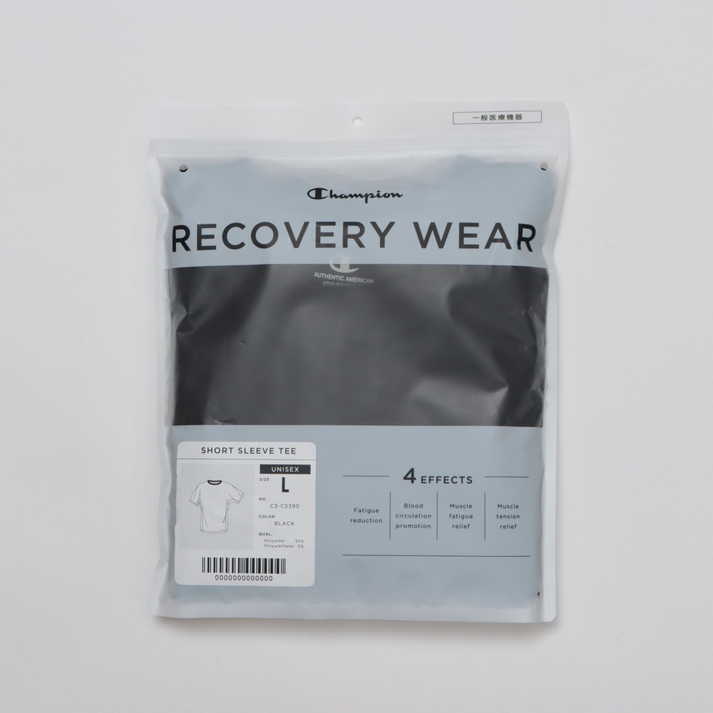 チャンピオン（CHAMPION）（メンズ、レディース）リカバリーウェア RECOVERY 半袖 Tシャツ 黒 S-LLサイズ C3-CS390 090 一般医療機器 ルームウェア