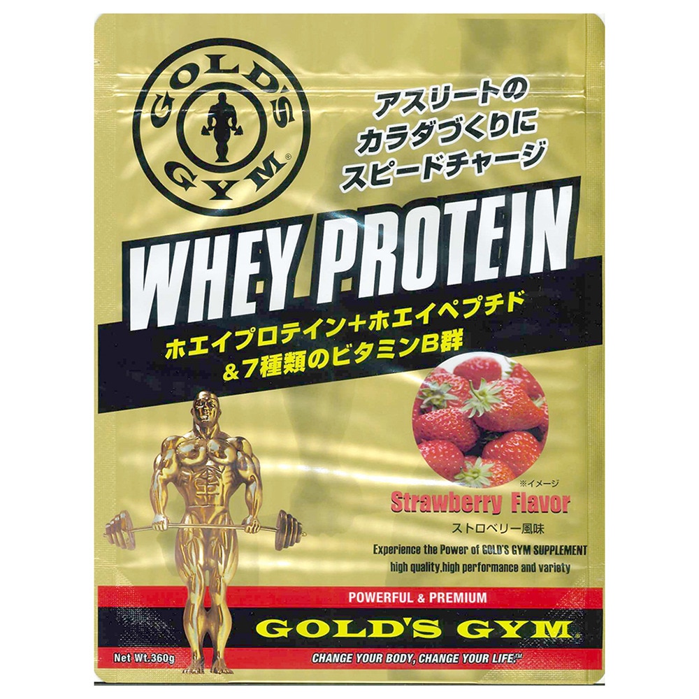 ゴールドジム（GOLD'S GYM）（メンズ、レディース）ホエイプロテイン ストロベリー風味 360g 計量スプーン付