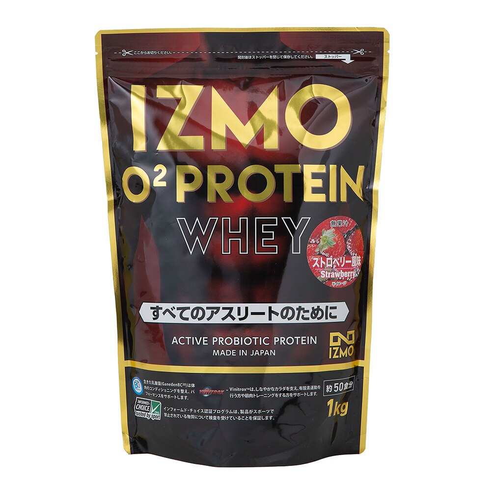 IZMO O2 プロテイン ホエイ100 乳酸菌 ヴィニトロクス配合 マルチビタミン配合 ストロベリー風味 1000g 約50食入 ＦＦ 0 ストリート系..