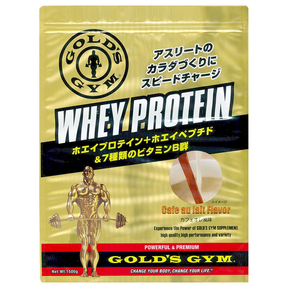 ゴールドジム（GOLD'S GYM）（メンズ、レディース）ホエイプロテインホエイペプチド 7種類のビタミンB群 カフェオレ風味 1500g 計量スプーン付