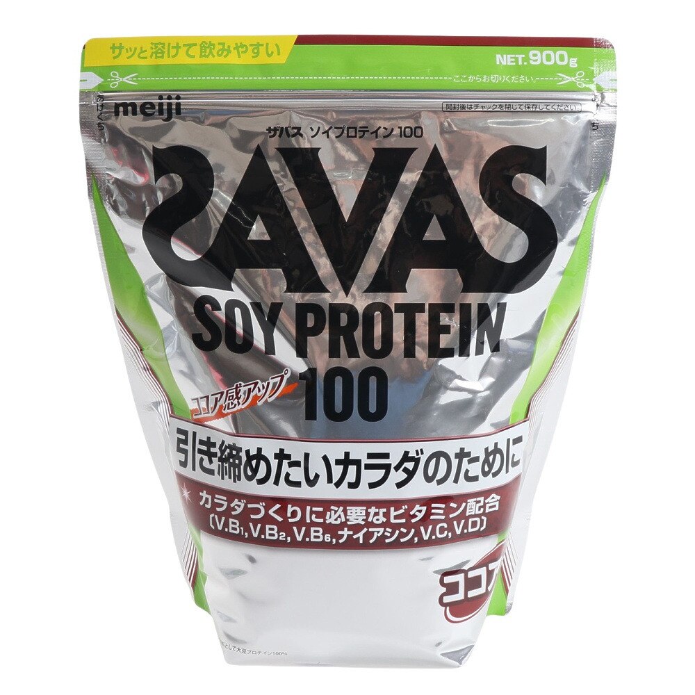 ザバス（SAVAS）（メンズ、レディース）ココア味 900g 約32食入 ソイプロテイン100 シェイカー 1つ付き 2600013  4種のビタミンB群 ビタミンC ビタミンD配合