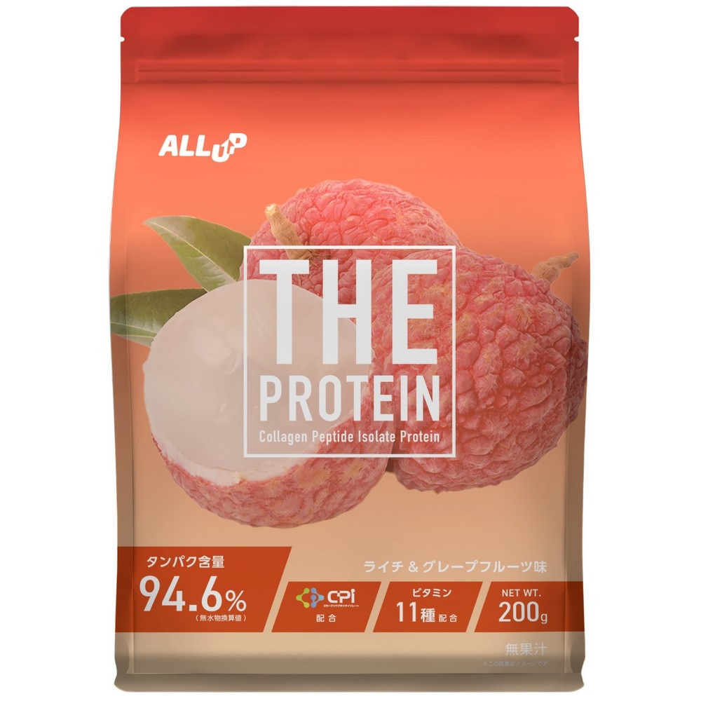 ALL UP（ALL UP）（メンズ、レディース）プロテイン THEPROTEIN ライチ&グレープフルーツ味 200g 約7食入 GWM52TK020 乳糖未配合 高たんぱく 