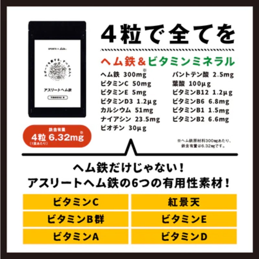アレラ（allera）（メンズ、レディース）サプリメント アスリートヘム 鉄 360粒 cafemg12 約90日分 アスリート 運動 スポーツ サプリ 鉄分 ビタミン ミネラル