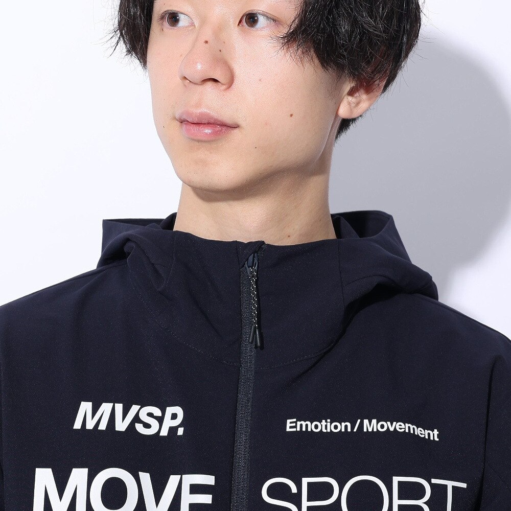 デサント（DESCENTE）（メンズ、レディース）ジャケット 撥水 ネイビー スパンライク オーセンティックロゴ フルジップフーディー DMMXJF10 NV