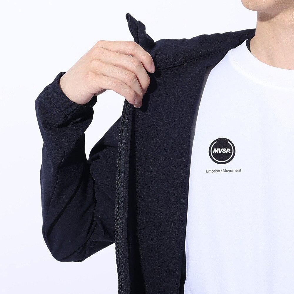 デサント（DESCENTE）（メンズ、レディース）ジャケット 撥水 ネイビー スパンライク オーセンティックロゴ フルジップフーディー DMMXJF10 NV