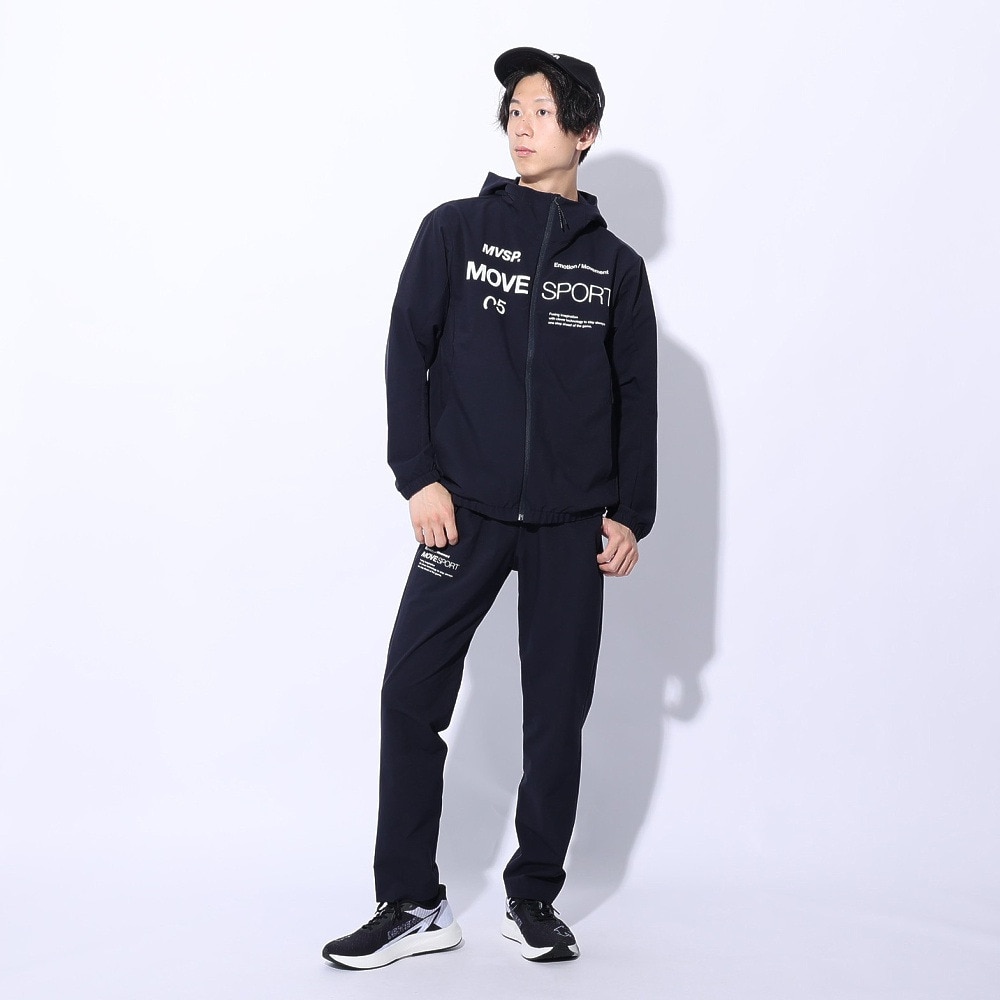 デサント（DESCENTE）（メンズ、レディース）ジャケット 撥水 ネイビー スパンライク オーセンティックロゴ フルジップフーディー DMMXJF10 NV