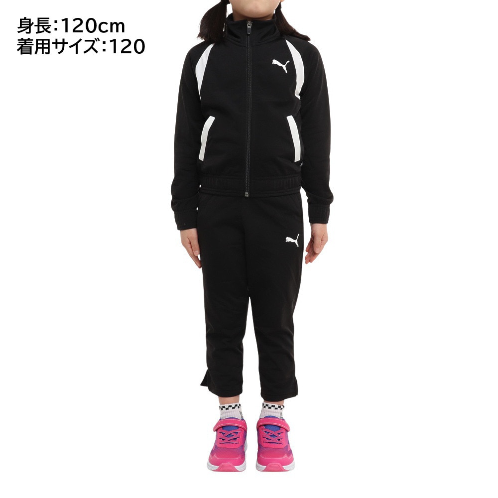 プーマ（PUMA）（キッズ）ジャージ 上下セット キッズ 女の子 ガールズ クラシック トリコット セットアップ スーツ 黒 ブラック 672541 01 BLK