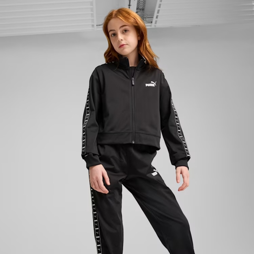 プーマ（PUMA）（キッズ）ガールズ ESS テープ ポリスーツ 上下セット 687818 01 BLK