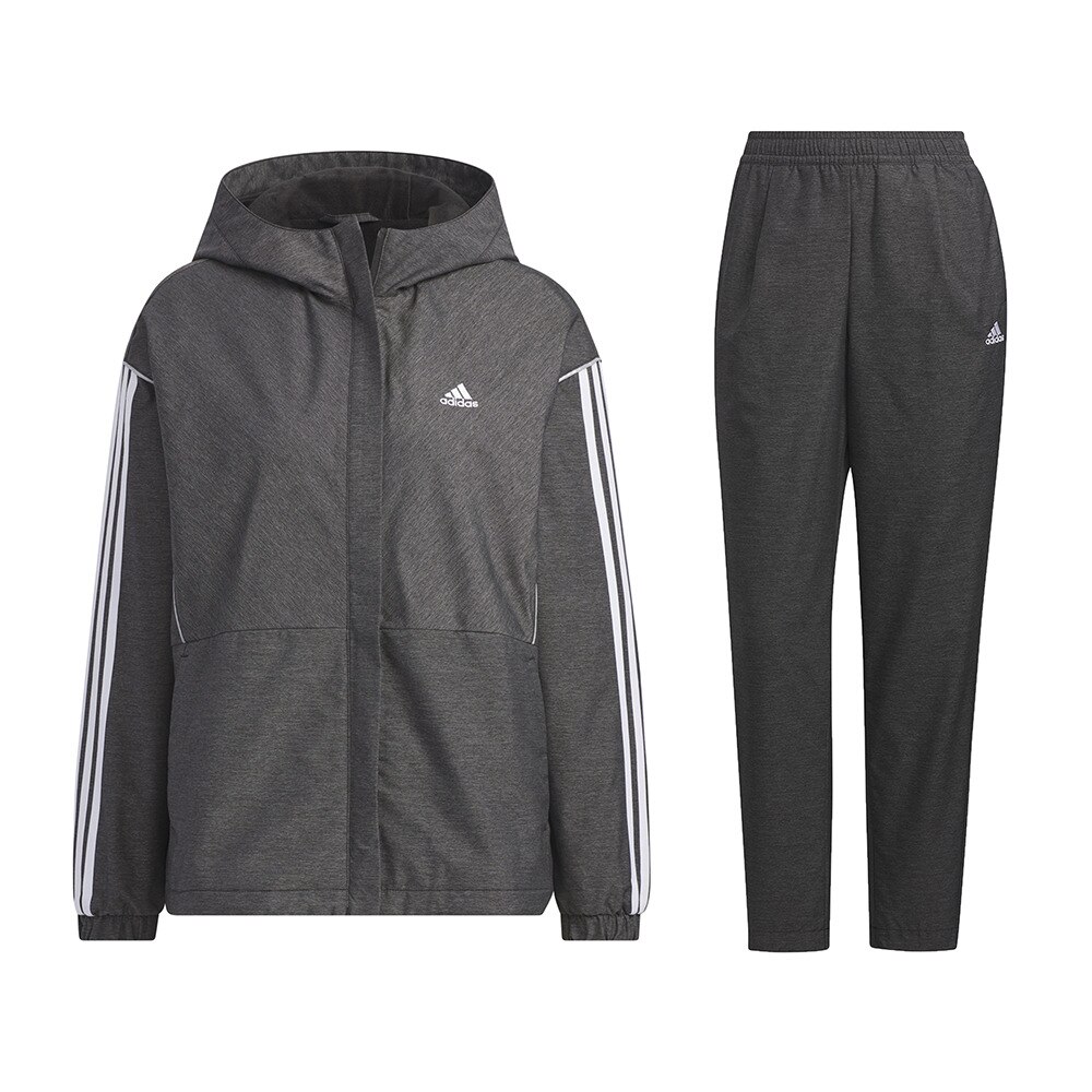 アディダス（adidas）（レディース）ウィンドブレーカー 上下セット デニム風 ウーブン 防風 撥水 ブラック