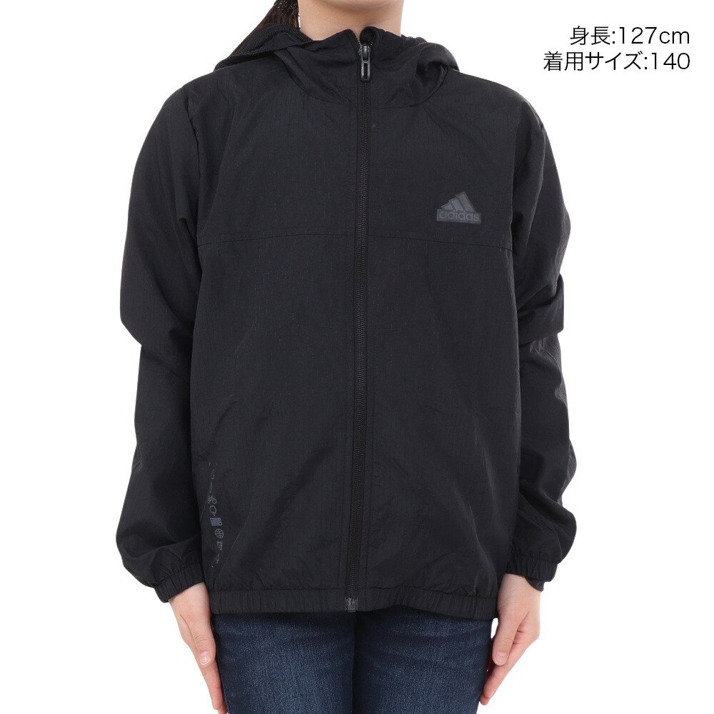 adidas ウィンドブレーカー　kids140 adidas ウィンドブレーカー 140㎝ キッズ 上下セット 黒 - メルカリ