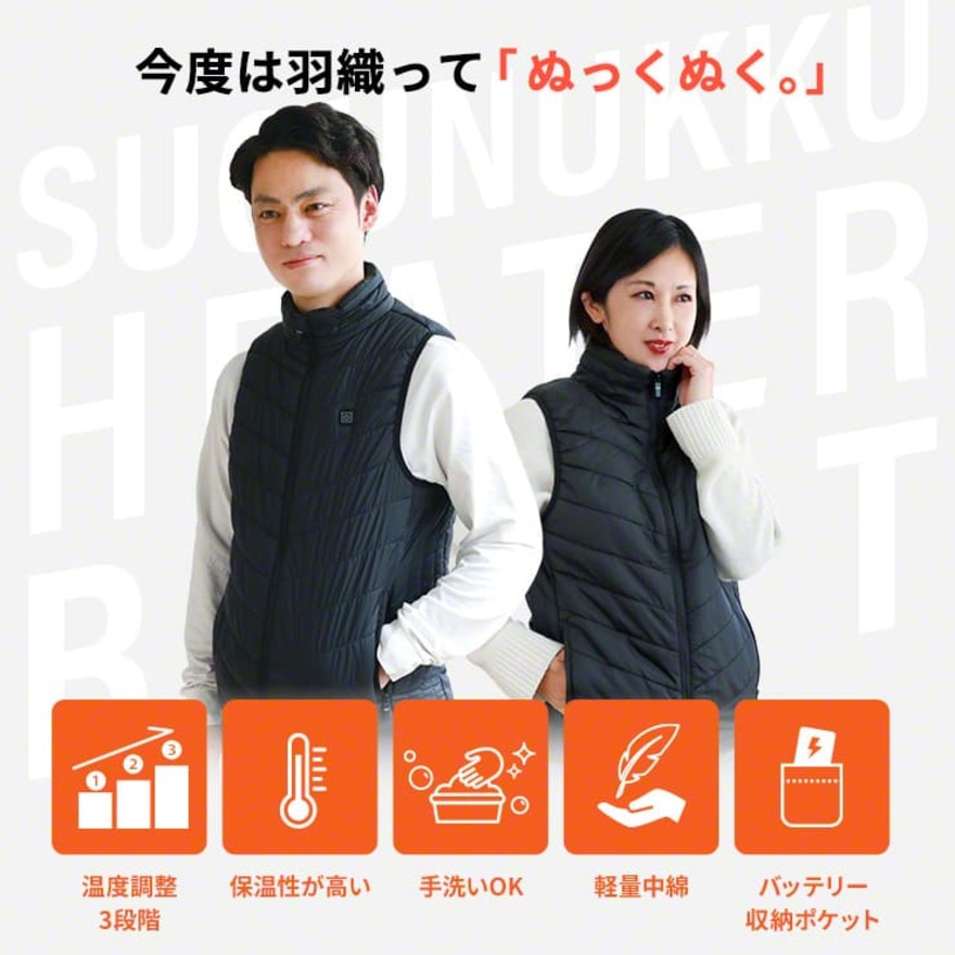 スリーアール（3R）（メンズ、レディース）電熱ベスト すぐぬっくベスト 3R-UWD01BK