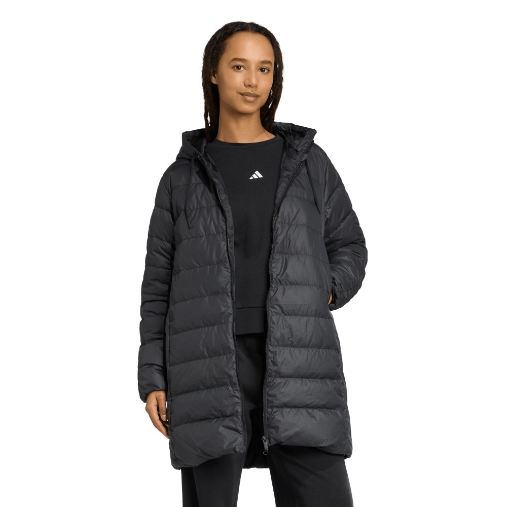 アディダス（adidas）（レディース）エッセンシャル クライマウォーム スリーストライプス ライトダウン フードジャケット KLK19-JM4086