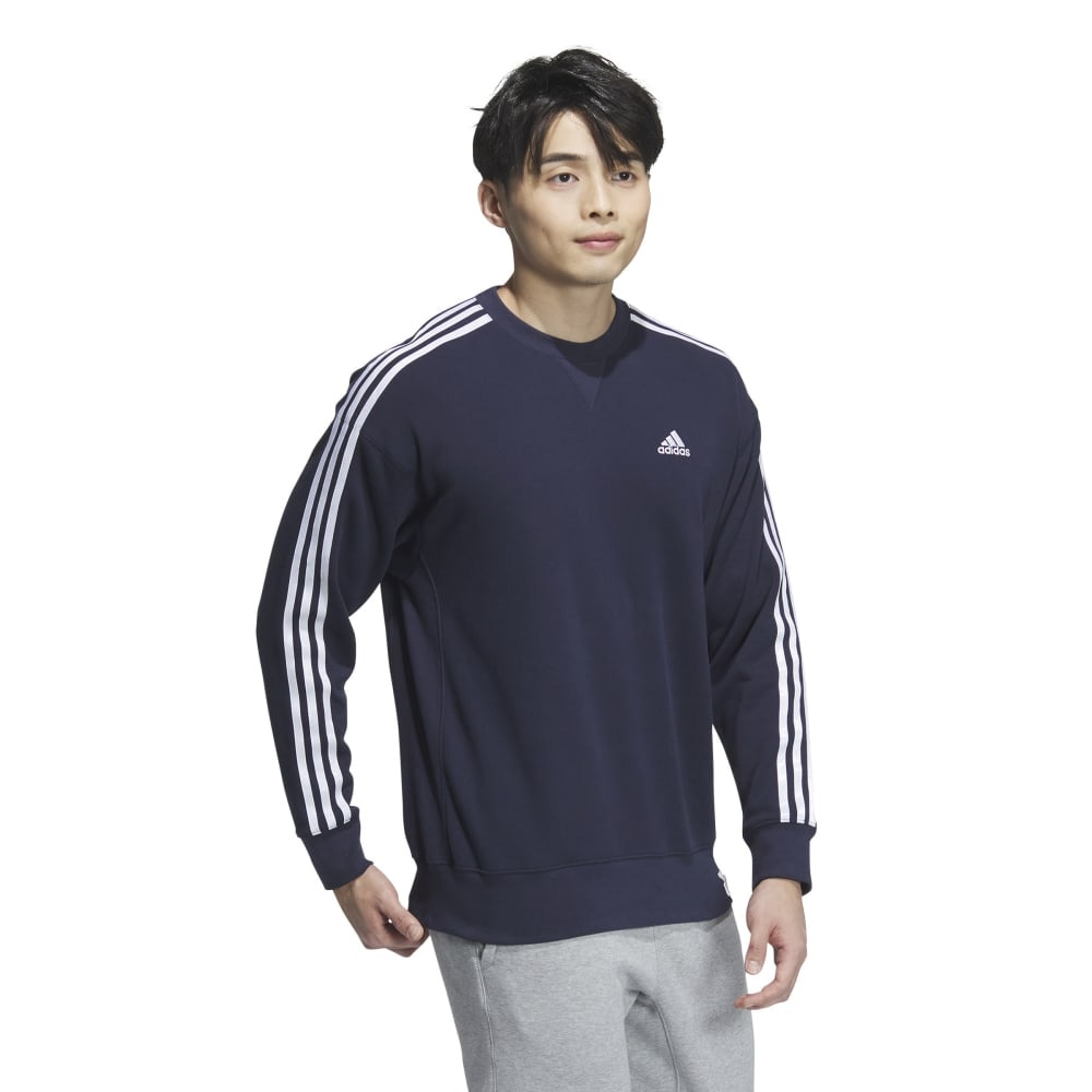 アディダス（adidas）（メンズ）エッセンシャルズ プラス ルーズフィット スリーストライプス フレンチテリー スウェットシャツ KWF01-JF3932