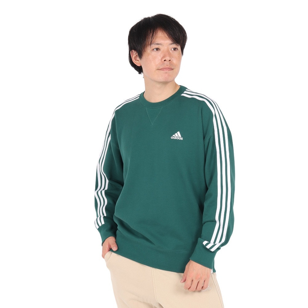 アディダス（adidas）（メンズ）エッセンシャルズ プラス ルーズフィット スリーストライプス フレンチテリー スウェットシャツ KWF01-JH1052