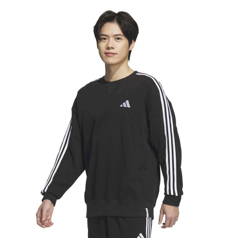アディダス（adidas）（メンズ）エッセンシャルズ プラス ルーズフィット スリーストライプス フレンチテリー スウェットシャツ JUP87-JW6929